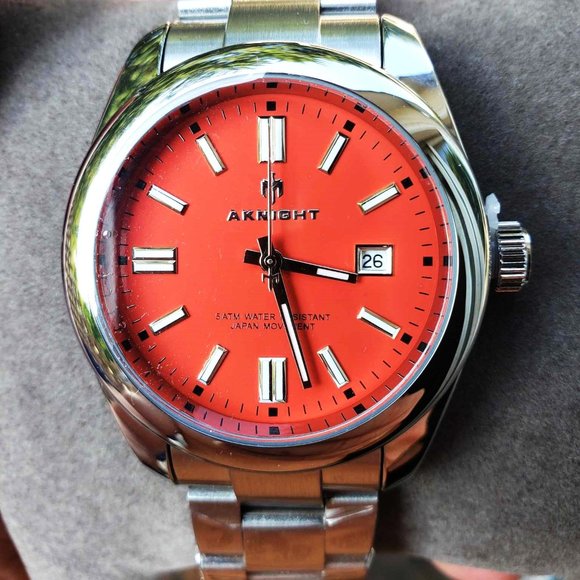 New AKNIGHT Watch Orange Dial Analog Quartz  Stainless Steel Waterproof … - Picture 2 of 9
